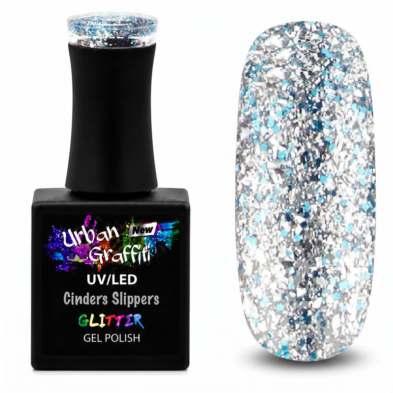 Cinders Slippers - UGGP-A0908 Urban Graffiti sudraba un zilā mirdzuma nagu laka 15ml