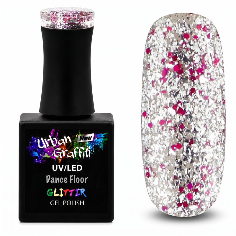 Dance Floor - UGGP-A0909 Rozā un sudraba spīduma gēla nagu laka Urban Graffiti 15ml