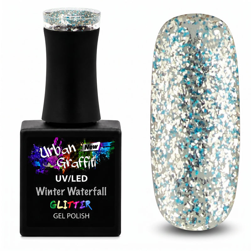 Winter Waterfall - UGGP-A0912 Urban Graffiti zilā un sudraba mirdzošā želejas nagu laka 15ml