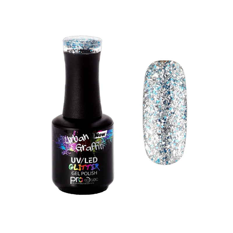 Cinders Slippers - UGGP-A0908 Urban Graffiti sudraba un zilā mirdzuma nagu laka 15ml