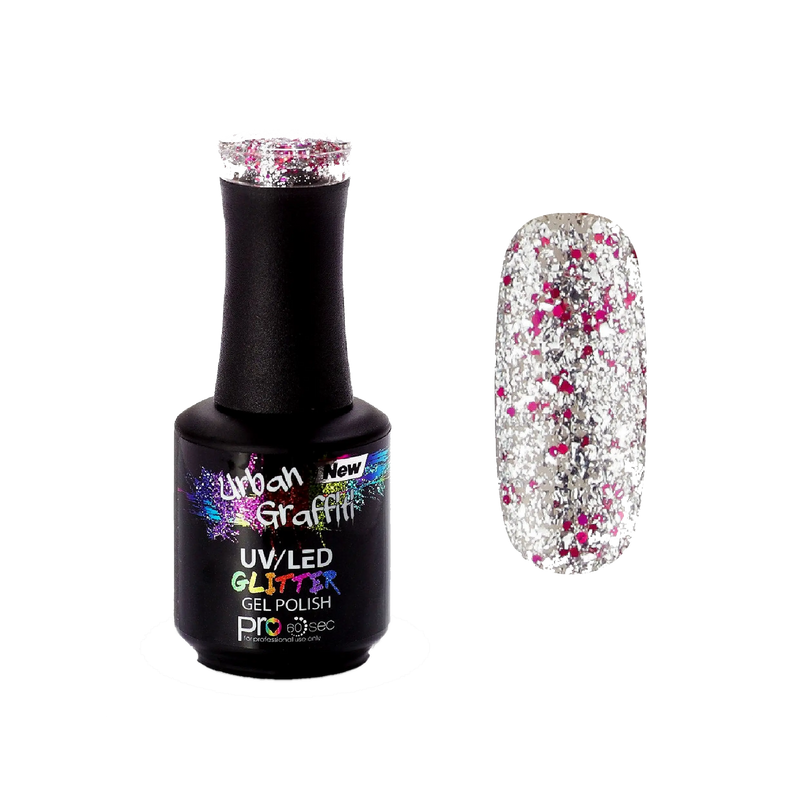 Dance Floor - UGGP-A0909 Rozā un sudraba spīduma gēla nagu laka Urban Graffiti 15ml